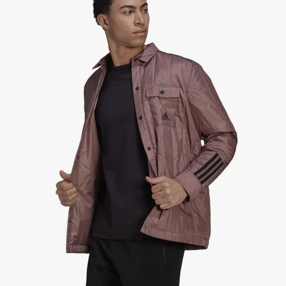 adidas Itavic 3-Stripe Lite Shirt Jacket - Mens Outdoor Wonder Oxide 2XL - Picture 1 of 7